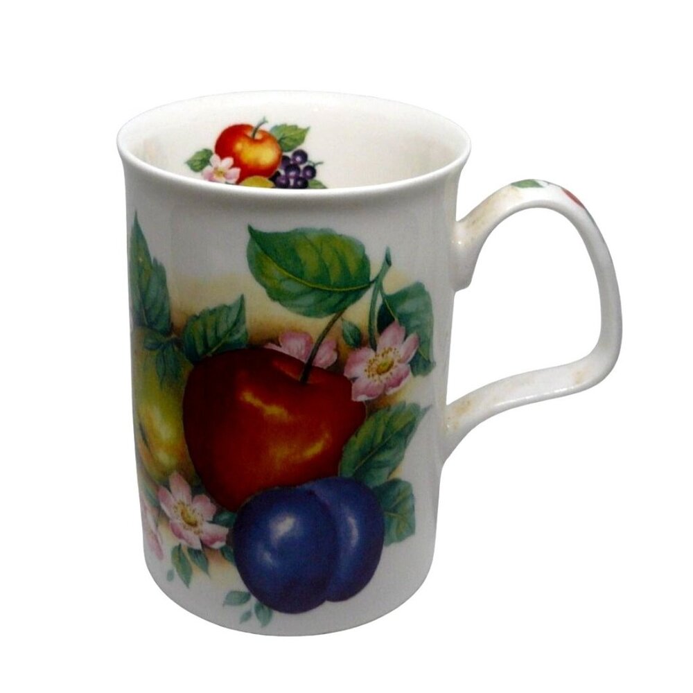 Fine Bone China Tea Coffee Cup Mug w Fruit Motif Orchard by Roy Kirkham Vintage